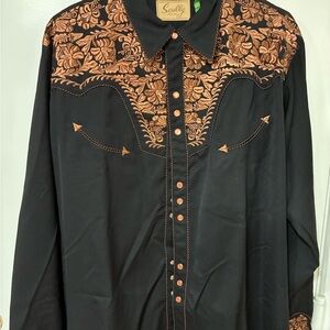 Scully Black Shirt with Copper/Bronze Embroidery